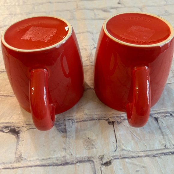 SET OF (2) CORAL LIGHT RUST ORANGE MADE IN ENGLAND COFFEE/TEA MUGS - Picture 5 of 7